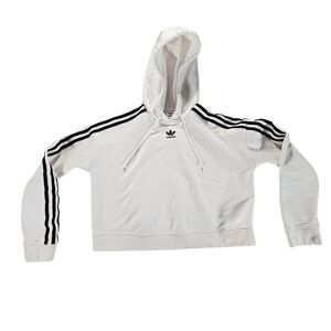 Adidas Essentials 3-Stripes French Terry Crop Hoodie with Black Stripes Size XS